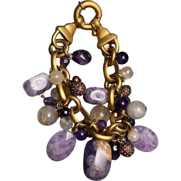 Carolee Lux Chunky Dangle Amethyst Brushed Gold Tone Bracelet - Picture 4 of 9
